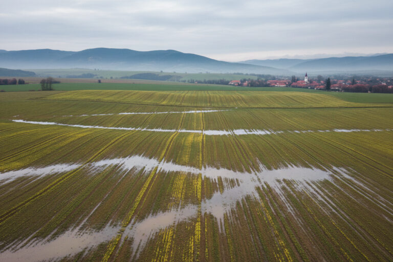 Camp inundat iarna primavara